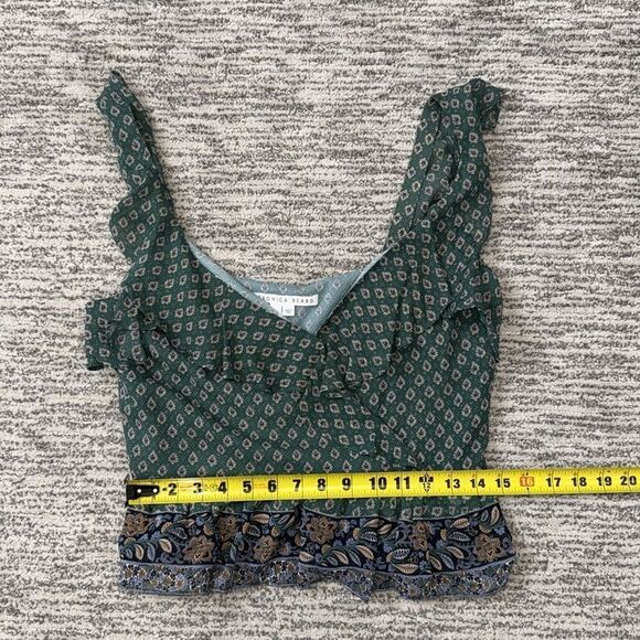 New Veronica Beard Randa Paisley Ruffle Trim Peplum Top Green Size 8 Silk - Picture 9 of 14